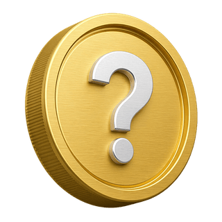 3D-Goldmünze mit Fragezeichen als dekoratives Element auf der FAQ-Seite